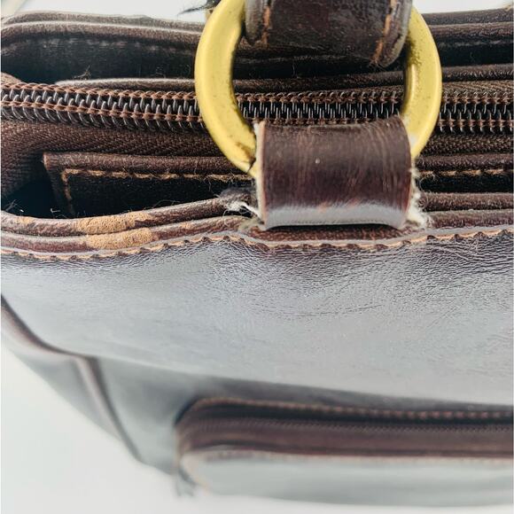 Vintage PVC Purse Brown Strap Pockets Zipper Snap Phone Pocket 10"x 9" Bag Retro - Picture 14 of 16